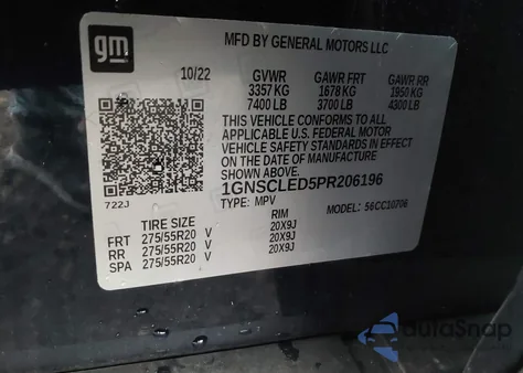 2023 Chevrolet Tahoe 2Wd Commercial Fleet z USA, uszkodzony, nr VIN 1GNSCLED5PR206196